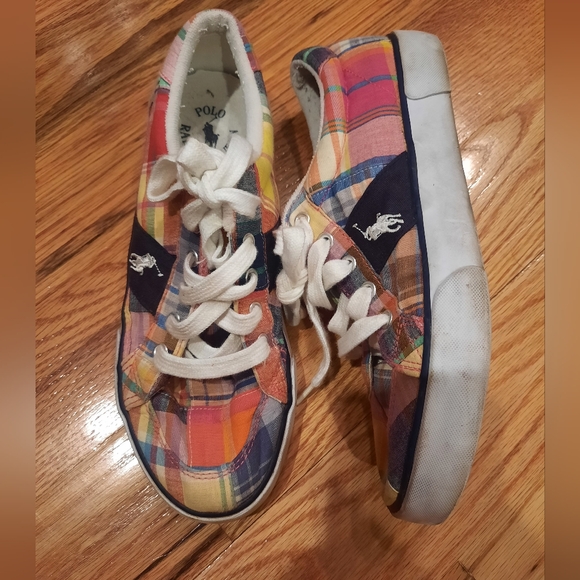 Polo Ralph Lauren Plaid Sneakers - Size 5 - Picture 1 of 7
